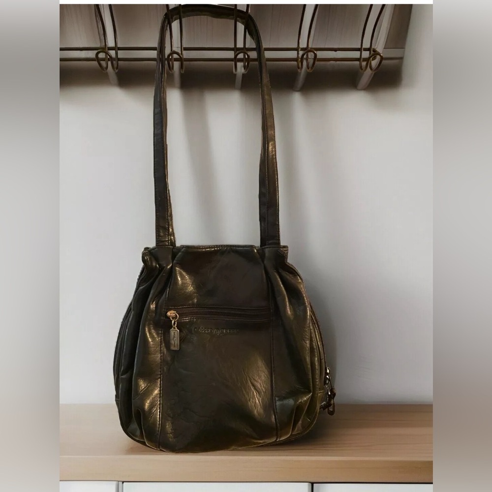 Vintage COPPER CREEK Shoulder Bag EUC Black (Faux?) Leather w/ Matching Keychain